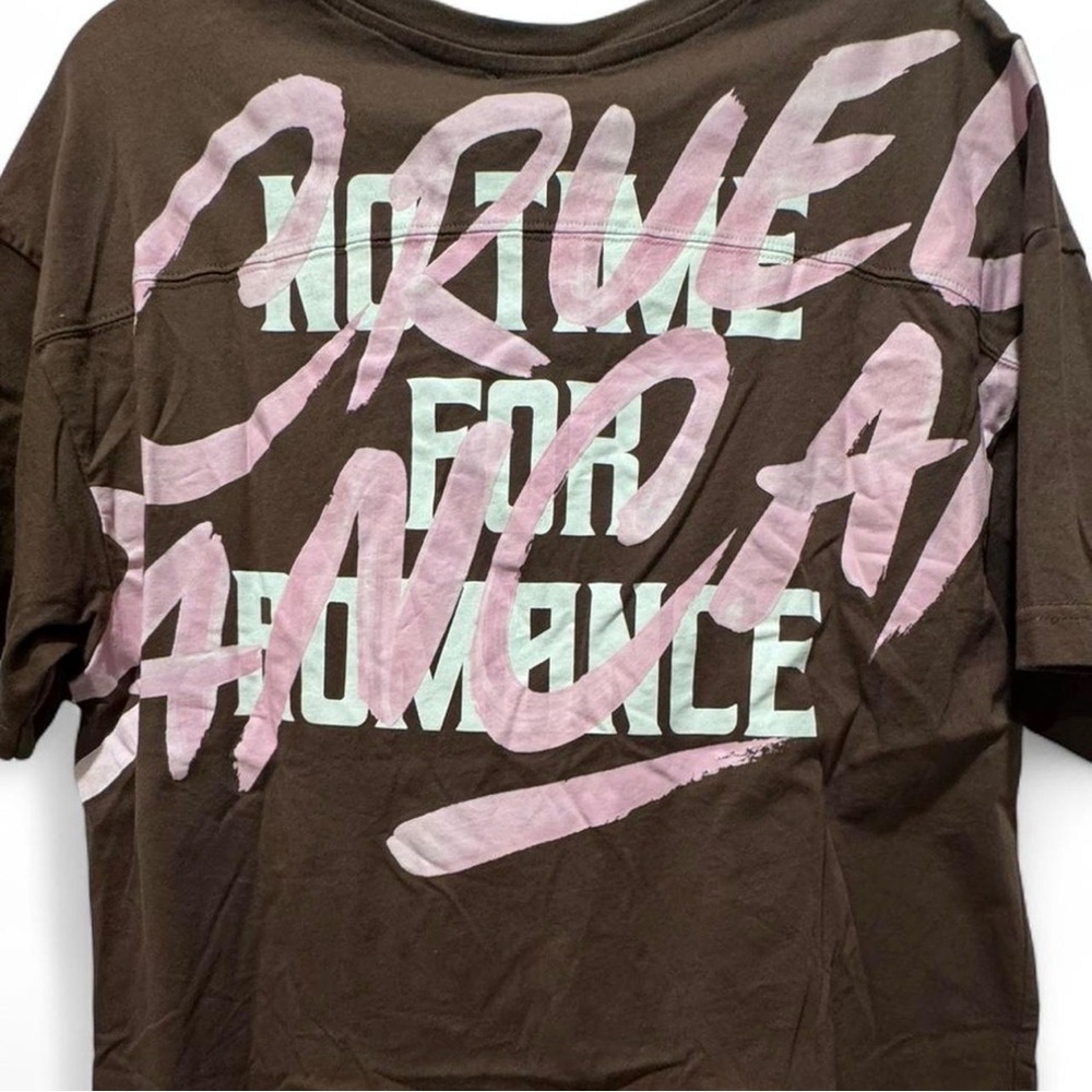 NWT CRUEL PANCAKE “NO TIME FOR ROMANCE” Graphic Tee with Pink Accents - Picture 3 of 5